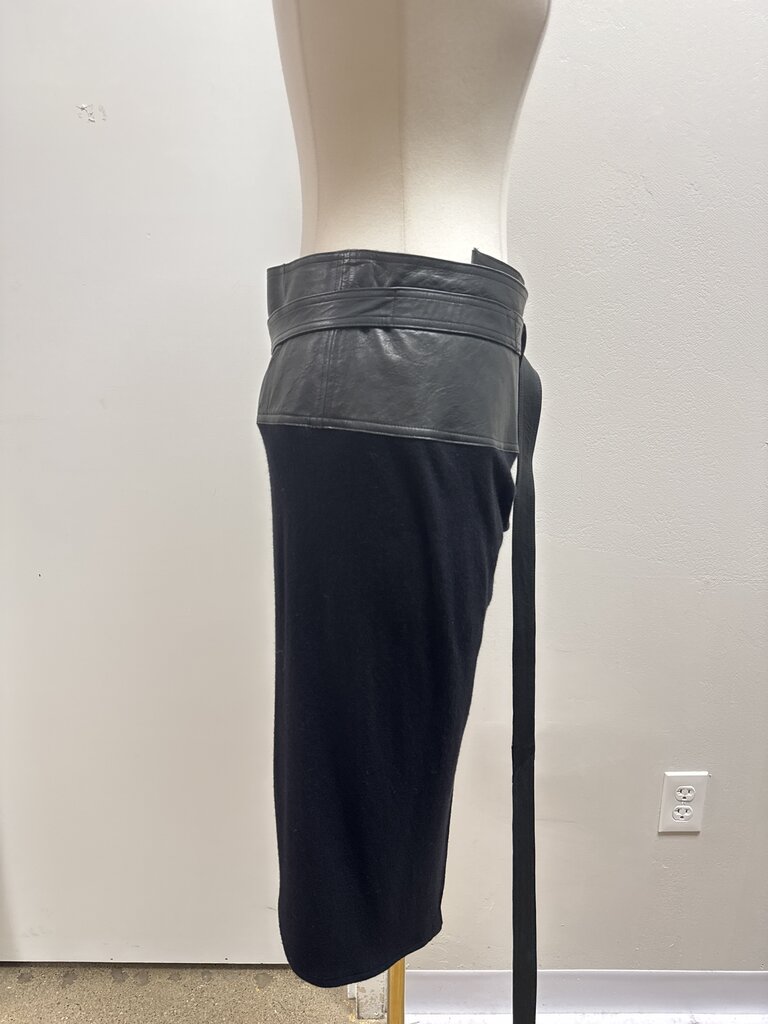 Donna Karan Wool and Leather Belted Skirt