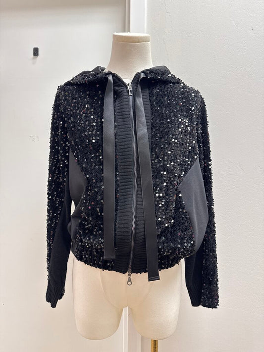 Tricot Chic Black Sequin Zip Up Jacket