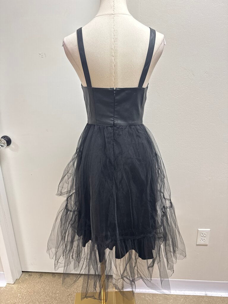 Anthropologie Black Tulle and Leather Dress NWT