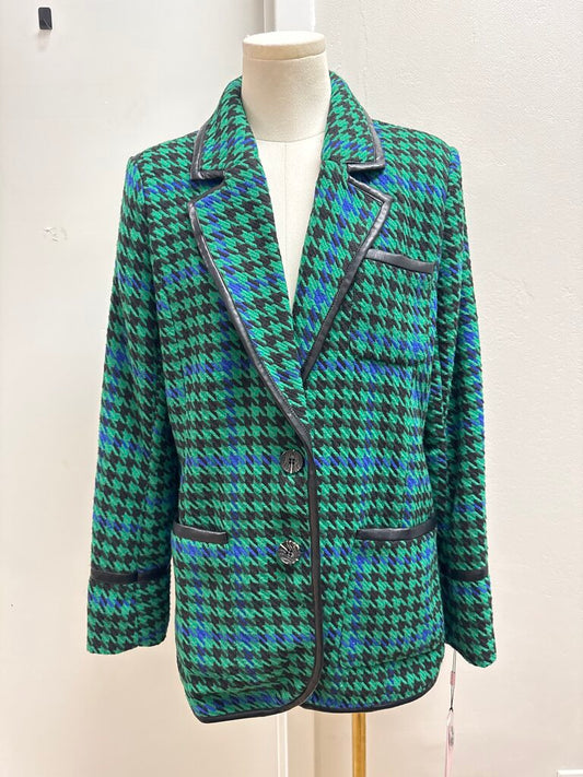 Avec Les Filles Green Houndstooth Blazer NWT