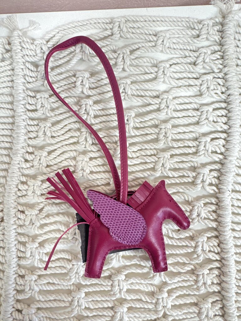 Hermes Maroon Pegasus Rodeo Lambskin Bag Charm w/Box