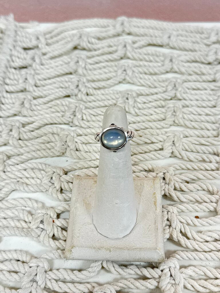 David Yurman Silver Renaissance Moon Stone and Onyx Cabochon Ring