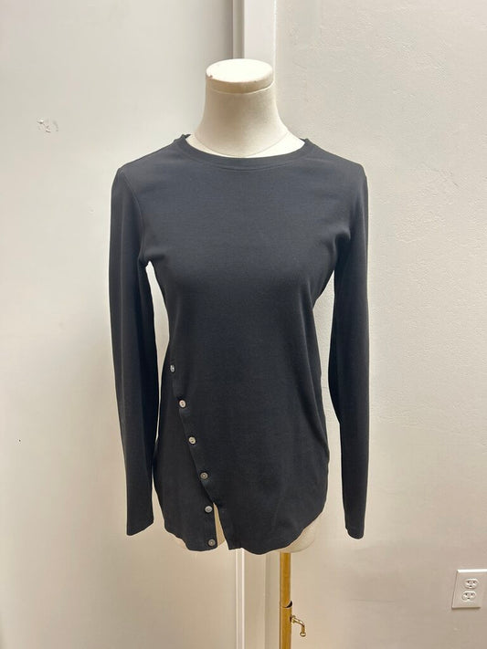 Theory Black Ribbed Button Tee