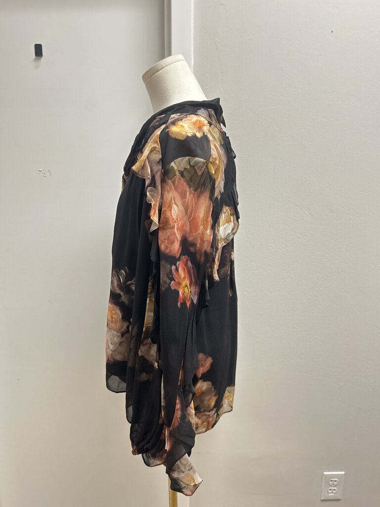 Zimmermann Black Floral Ruffle Blouse