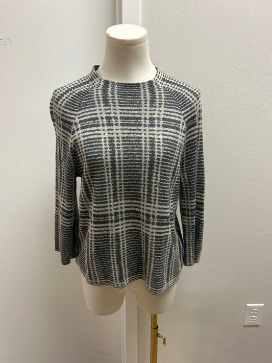 Eileen Fisher Grey Plaid Mock Sweater