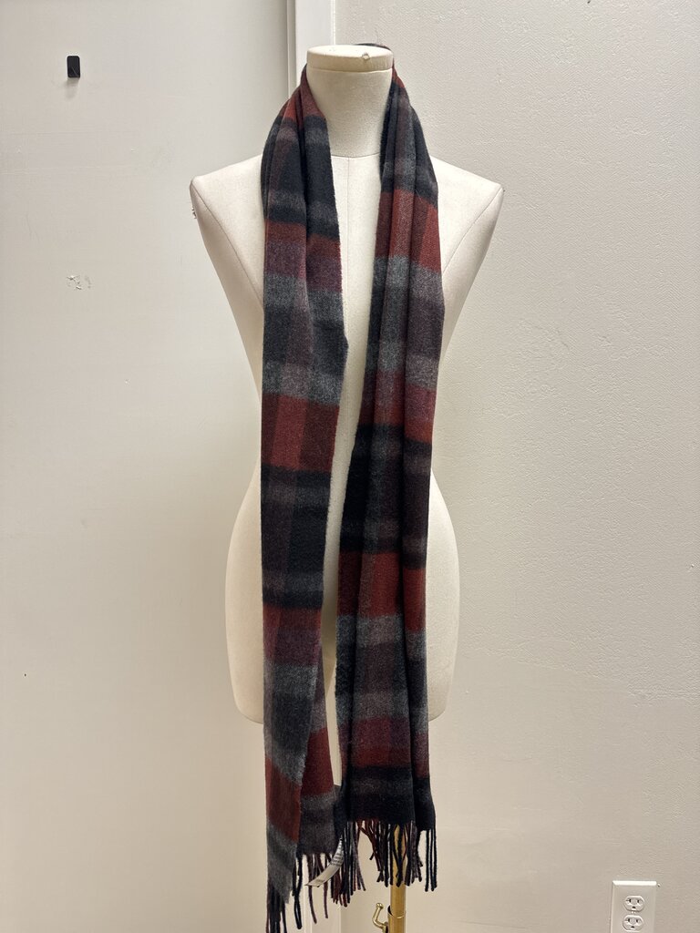 Johnstons of Elgin Burgundy and Grey Plaid Scarf