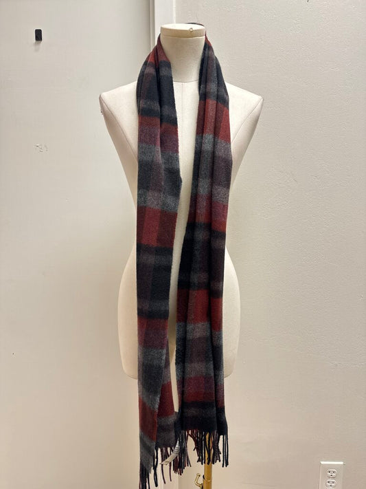 Johnstons of Elgin Burgundy and Grey Plaid Scarf