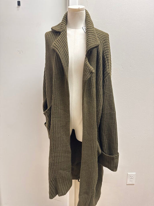 We Wore What Olive Long Open Knit Coatigan