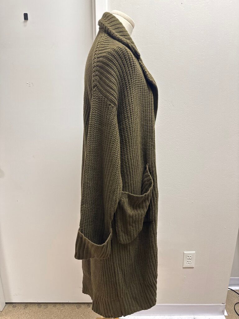 We Wore What Olive Long Open Knit Coatigan