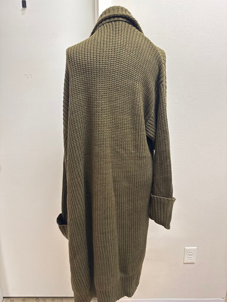 We Wore What Olive Long Open Knit Coatigan