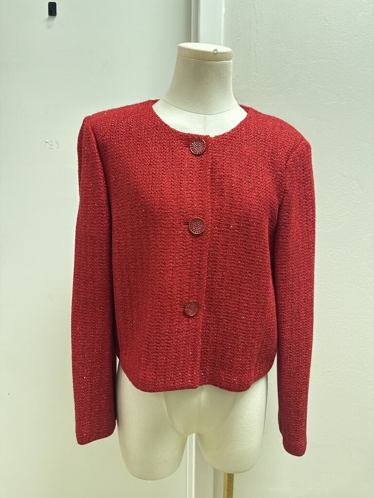 St John Red Metallic Knit Jacket NWT