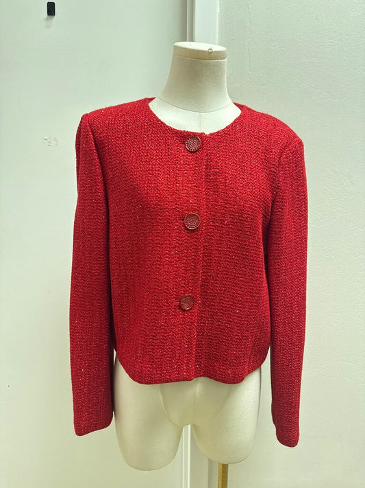 St John Red Metallic Knit Jacket NWT