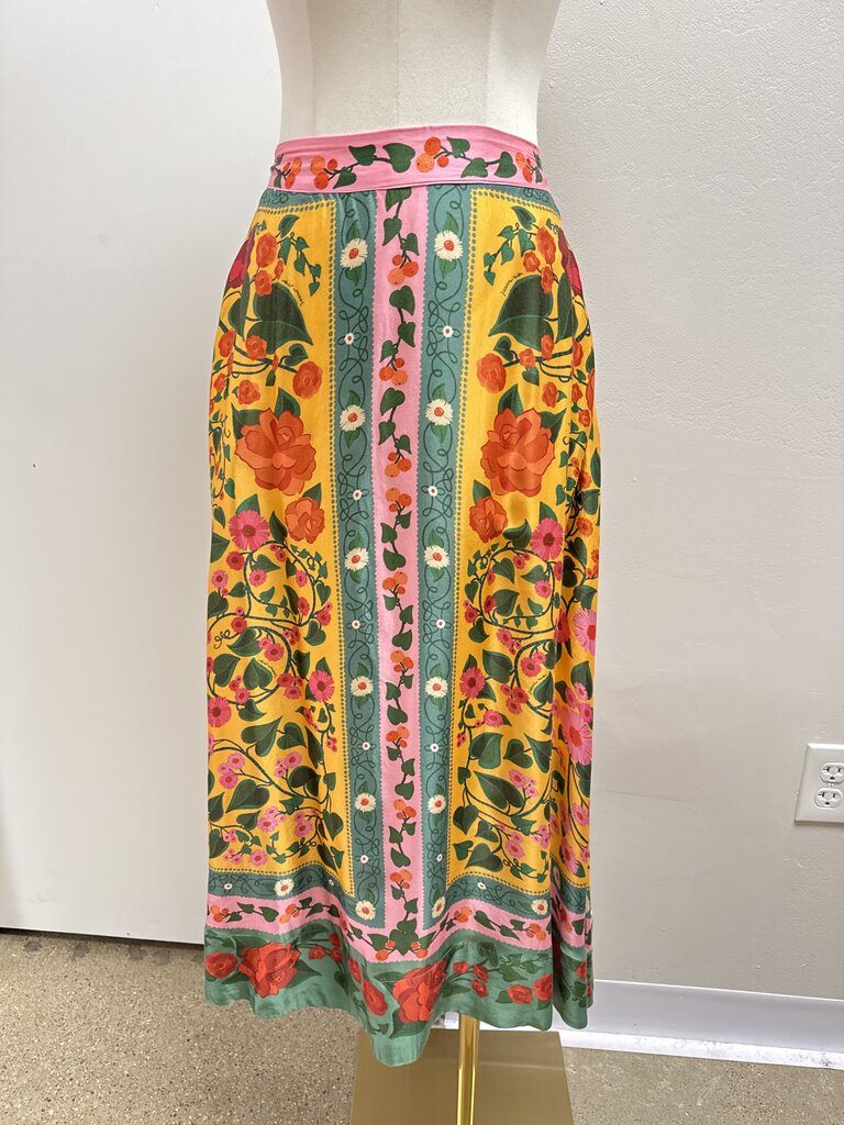 Farm Rio Green Floral Midi Skirt