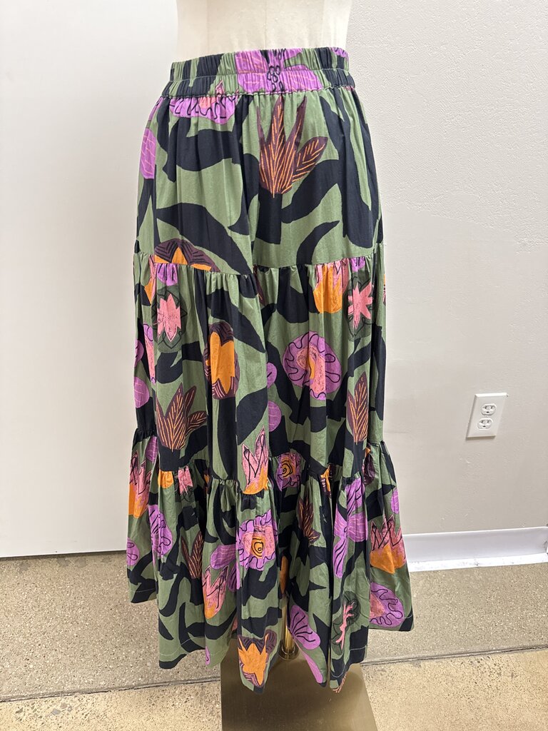 Oliphant Black and Purple Floral Maxi Skirt