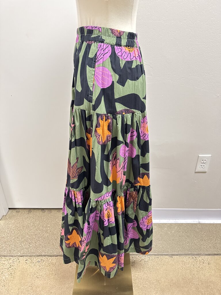 Oliphant Black and Purple Floral Maxi Skirt