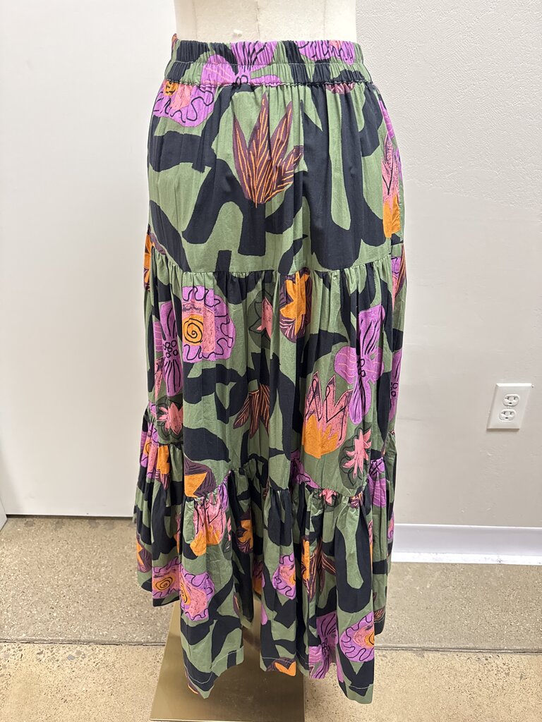 Oliphant Black and Purple Floral Maxi Skirt