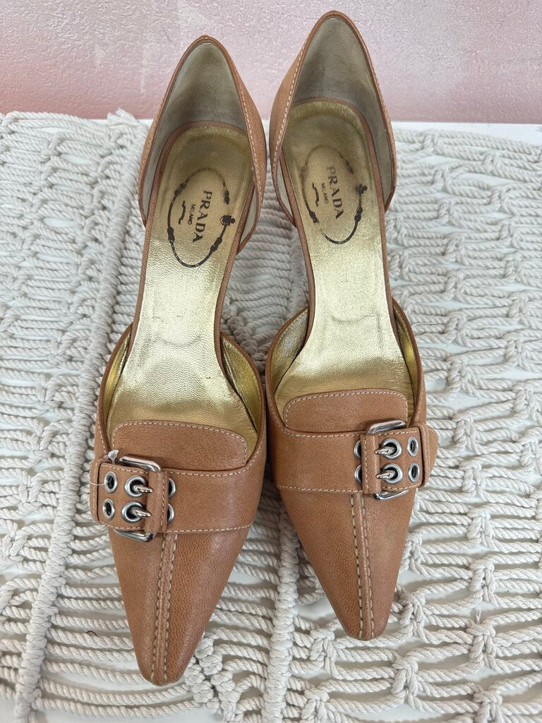 Prada Tan Vintage Buckle Pump