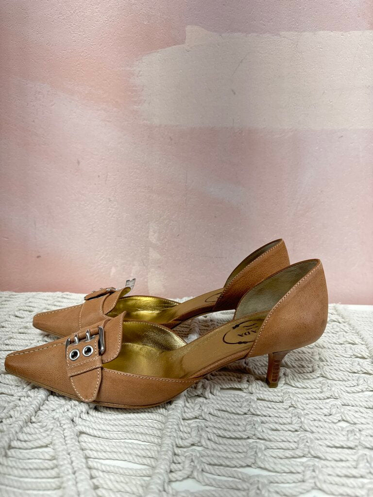 Prada Tan Vintage Buckle Pump