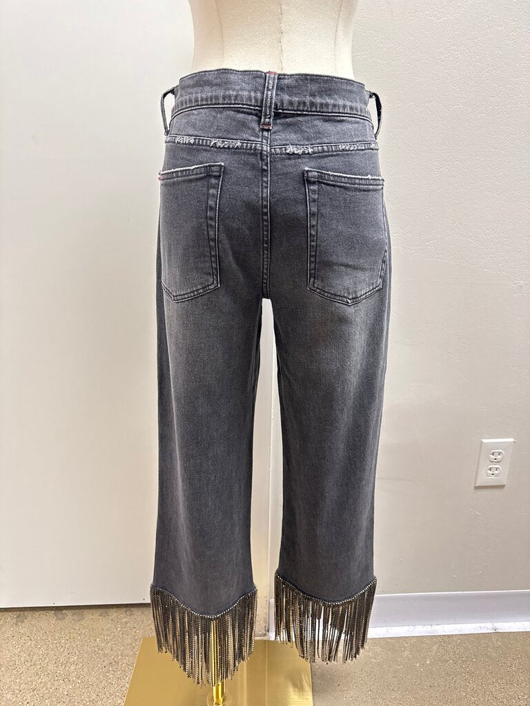 Alice + Olivia Charcoal Friinge Jean