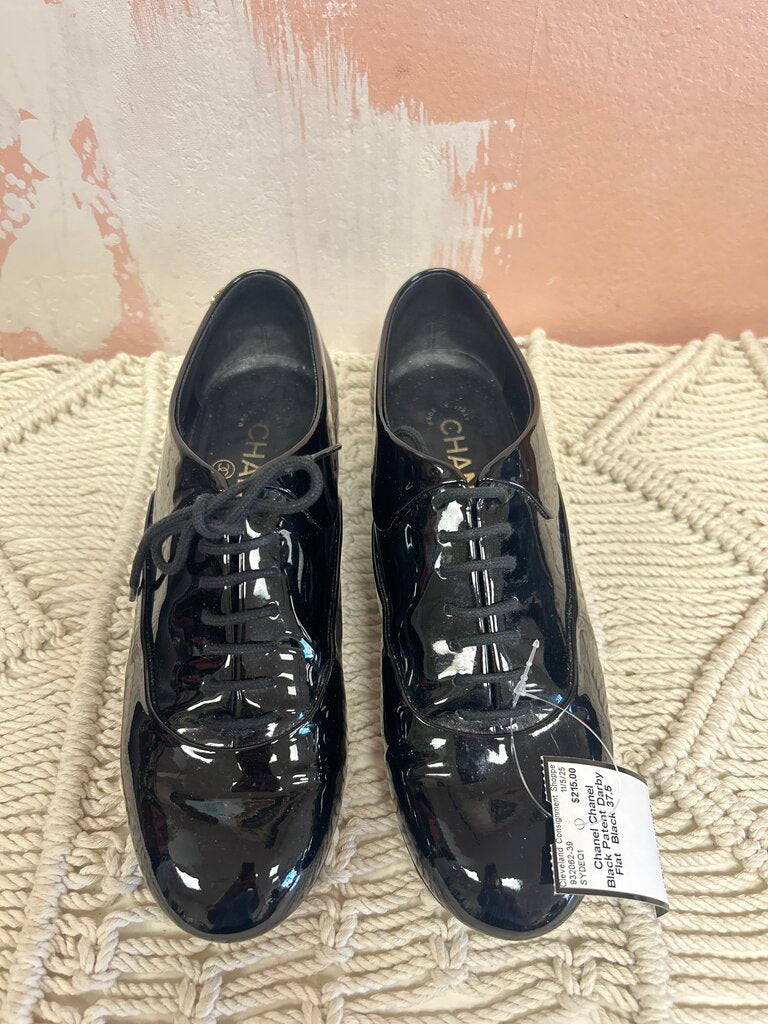 Chanel Black Patent Darby Flat
