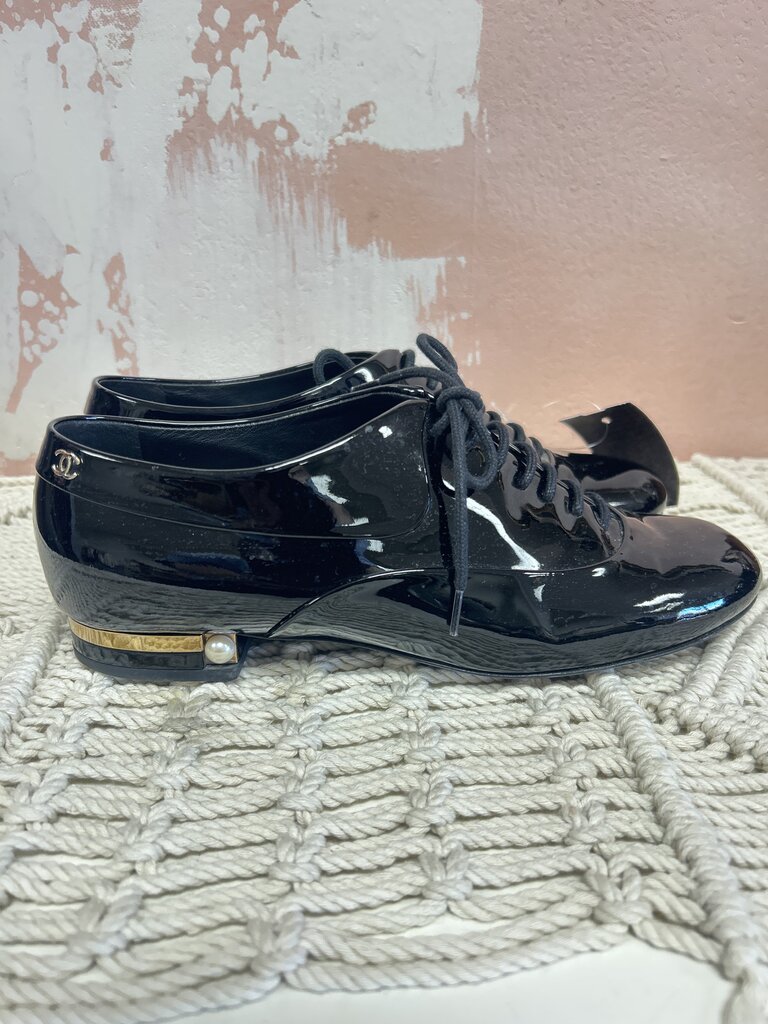 Chanel Black Patent Darby Flat