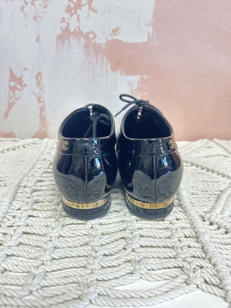 Chanel Black Patent Darby Flat