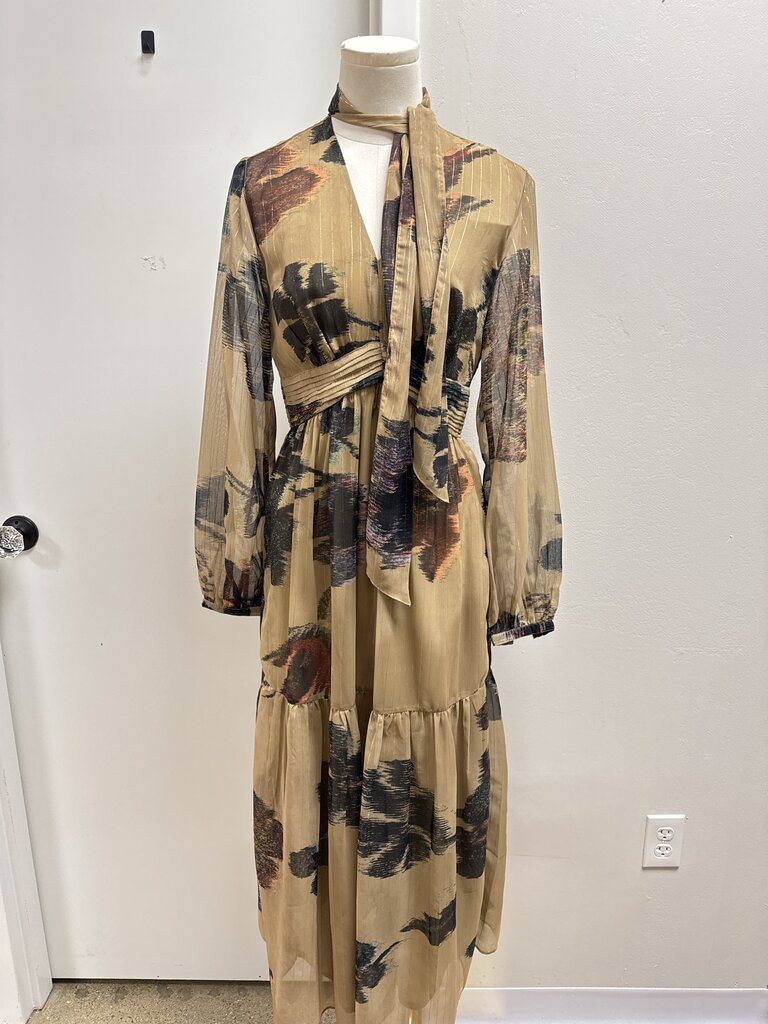 Scotch & Soda Taupe Metallic Floral Maxi Dress NWT