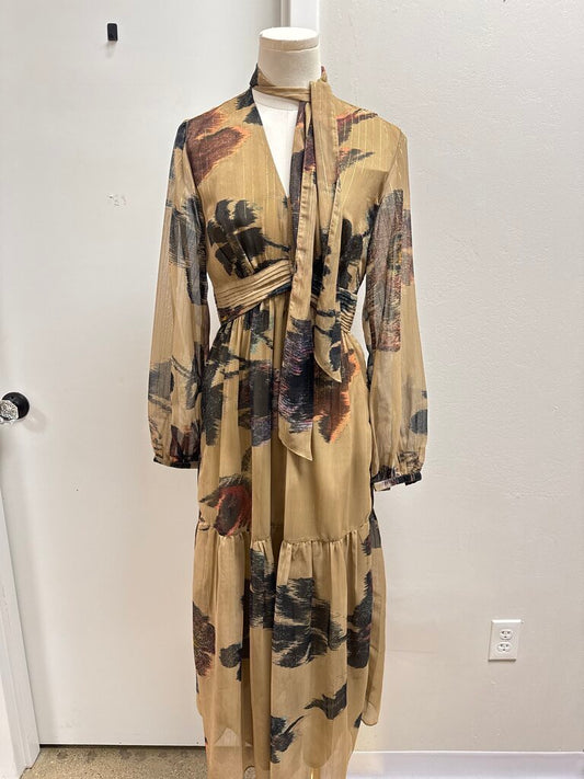 Scotch & Soda Taupe Metallic Floral Maxi Dress NWT