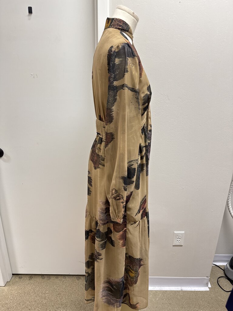 Scotch & Soda Taupe Metallic Floral Maxi Dress NWT