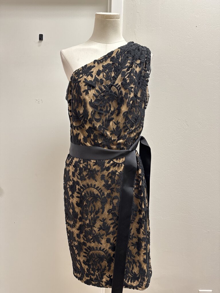 Tadashi Shoji Black Lace One Shoulder Dress