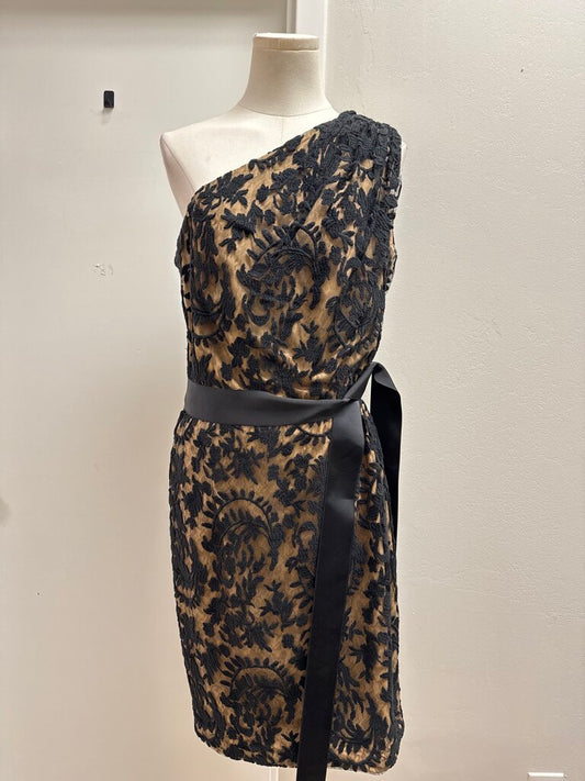 Tadashi Shoji Black Lace One Shoulder Dress