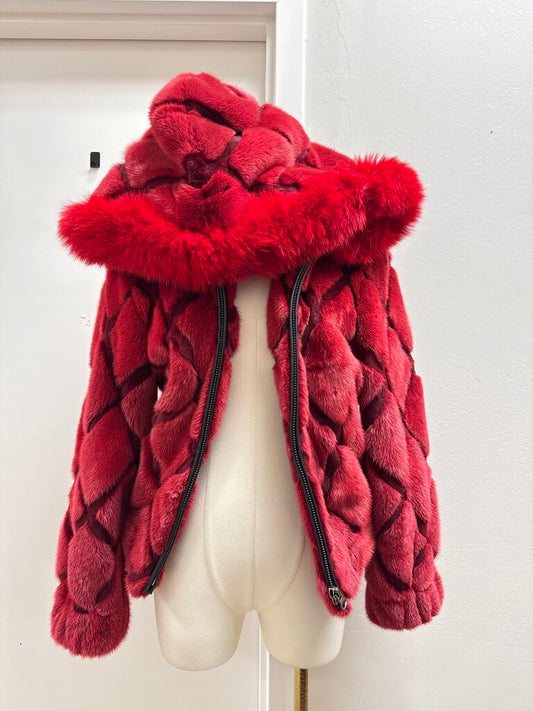 Saga Furs Red Mink Quilted Coat