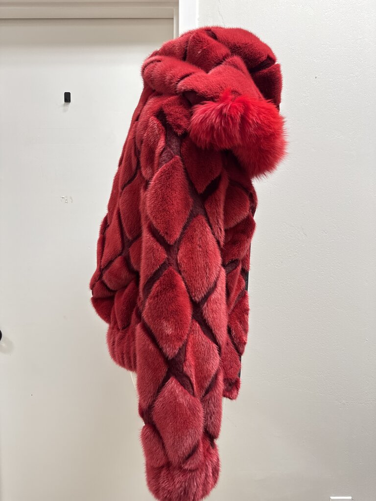 Saga Furs Red Mink Quilted Coat