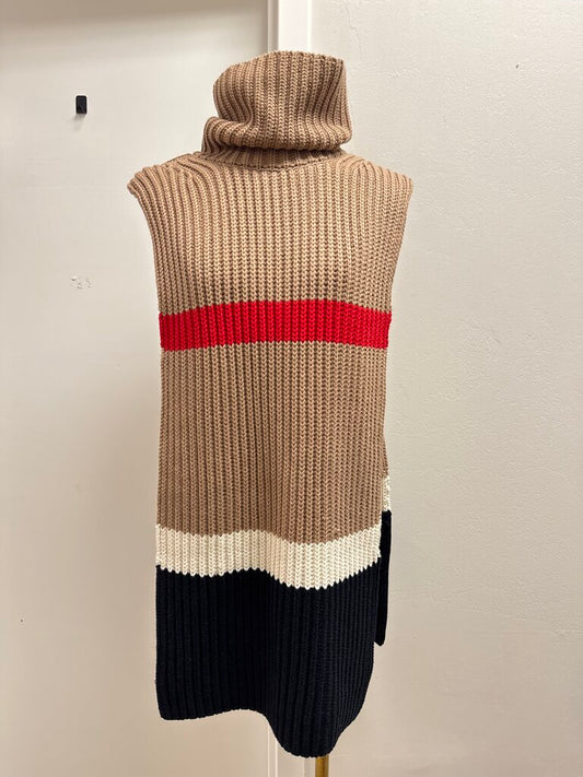 Burberry Tan Striped Turtleneck Poncho