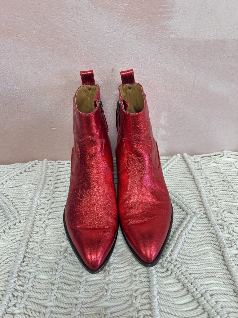 Veronica Beard Red Metallic Cowboy Bootie