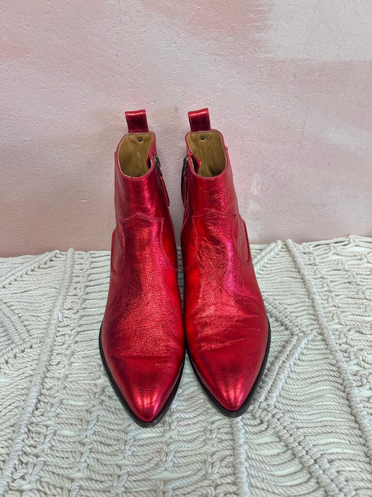 Veronica Beard Red Metallic Cowboy Bootie