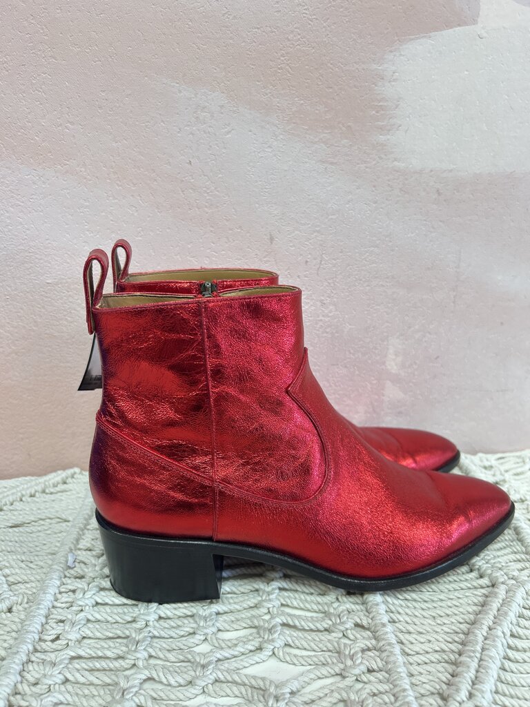 Veronica Beard Red Metallic Cowboy Bootie