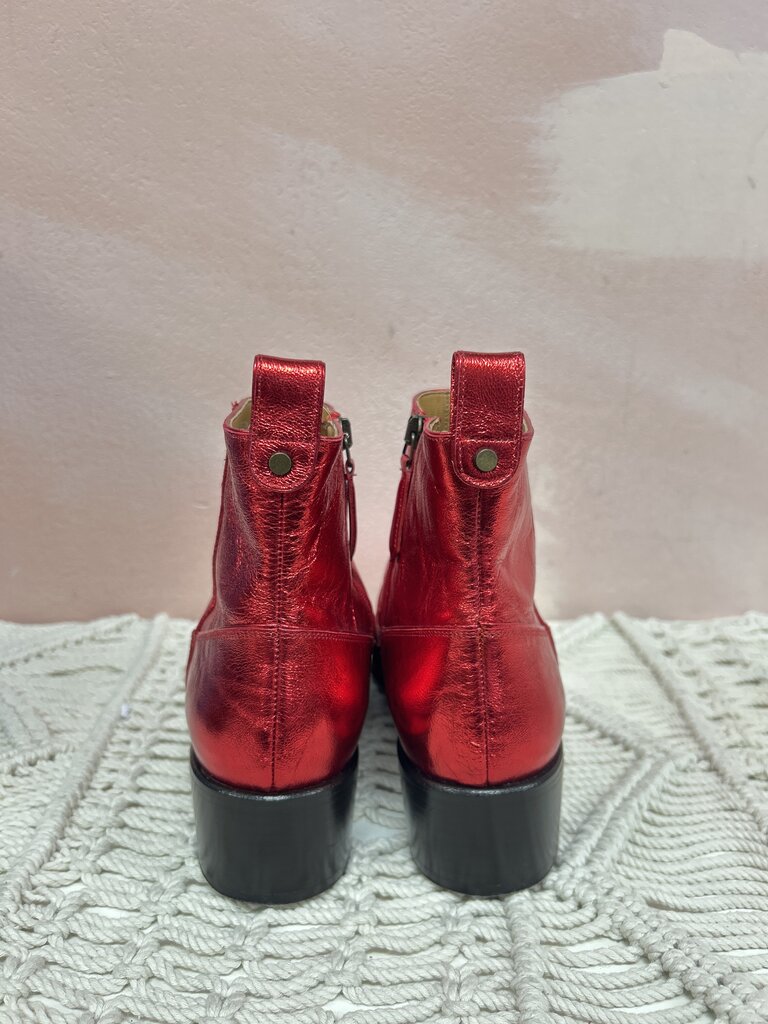Veronica Beard Red Metallic Cowboy Bootie