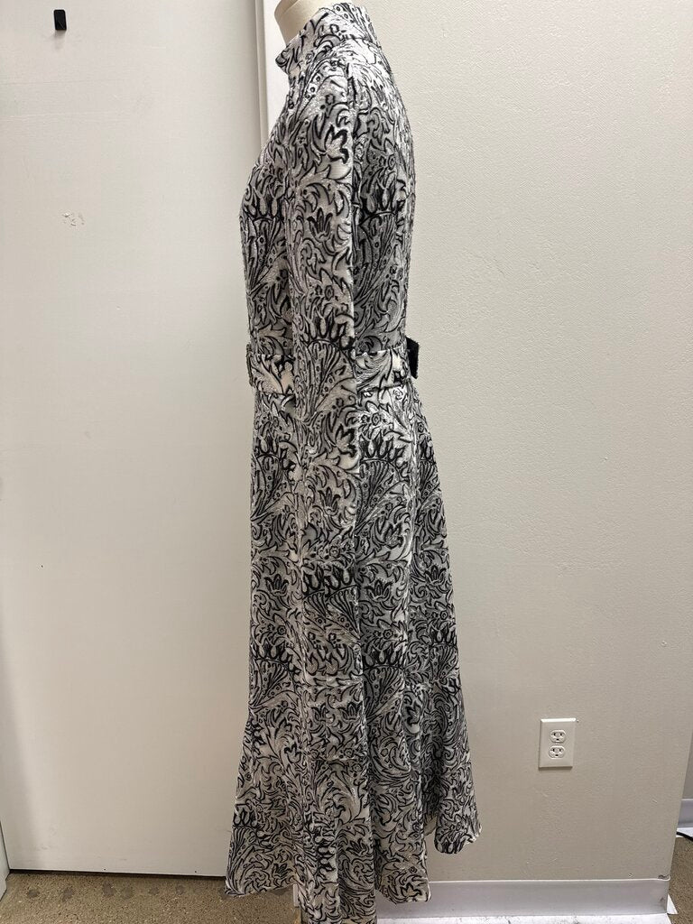 Andrew Gn Silver and Black Brocade Belted Maxi Dress (As Is)