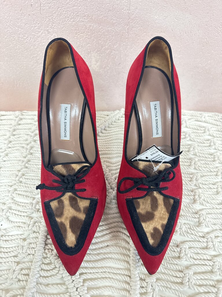 Tabitha Simmons Red and Leopard Suede Pump