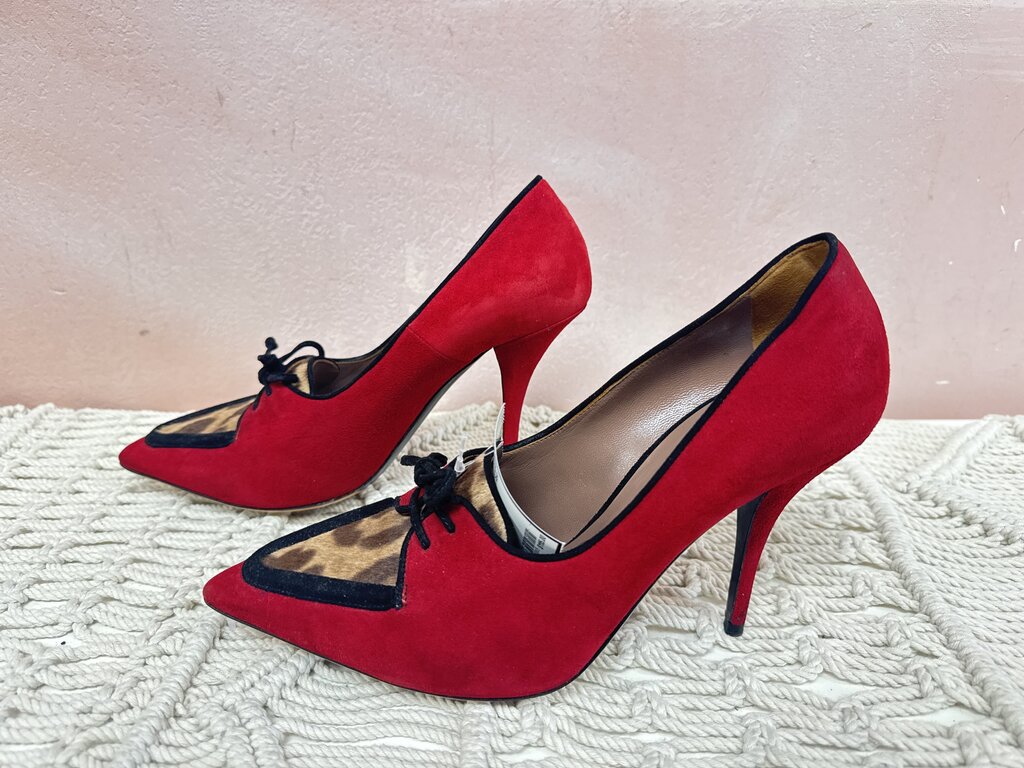 Tabitha Simmons Red and Leopard Suede Pump