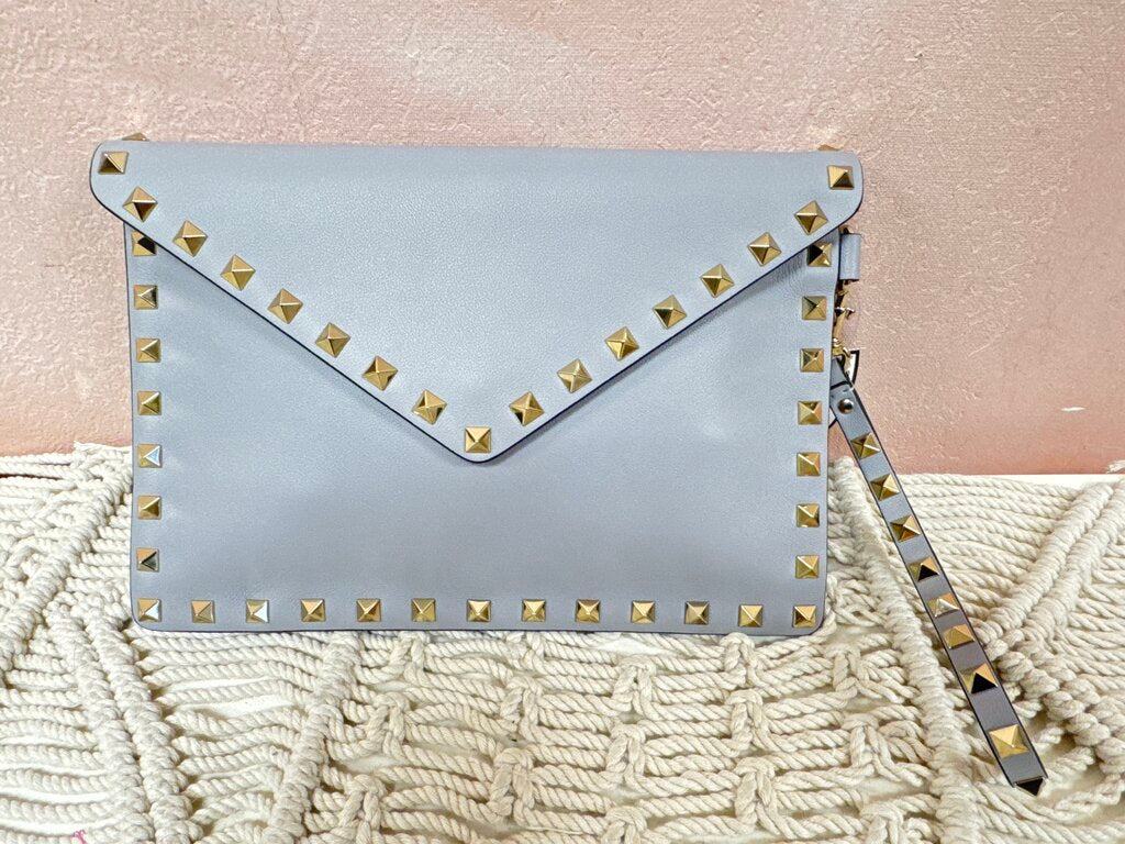 Valentino Grey Rockstud Wristlet w/Dustbag