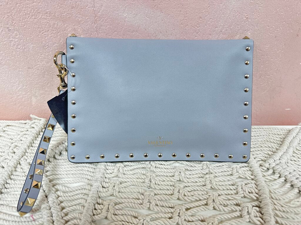 Valentino Grey Rockstud Wristlet w/Dustbag