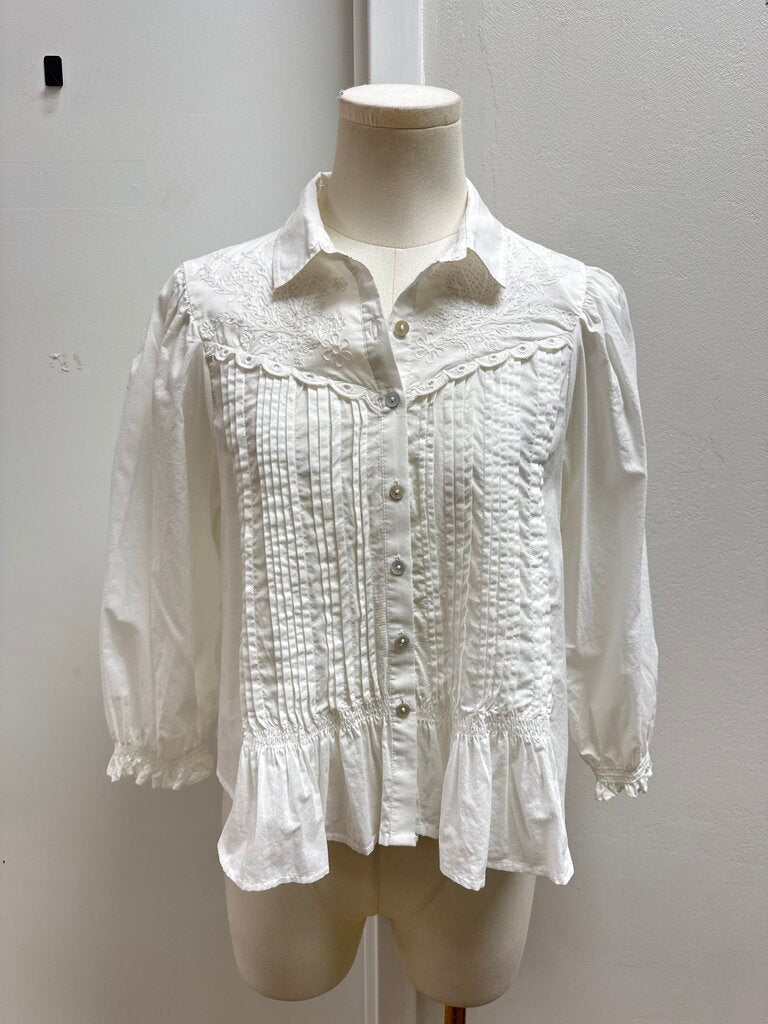 Mother White Pin Tuck Blouse