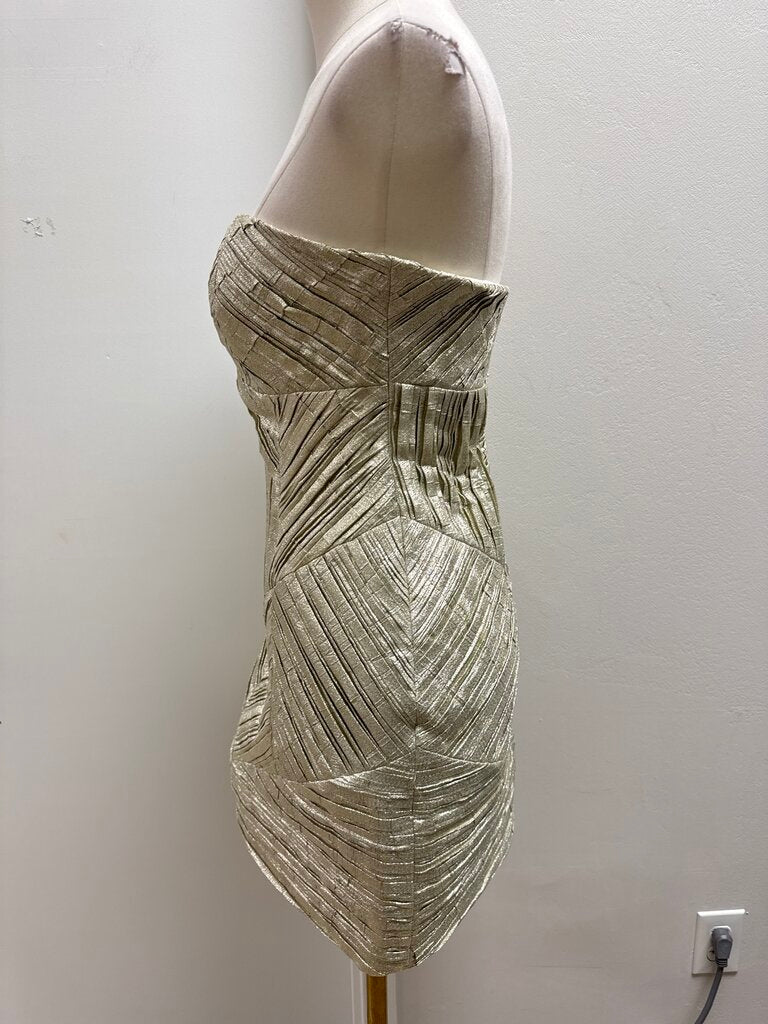 John Paul Ataker Gold Pleated Strapless Dress NWT