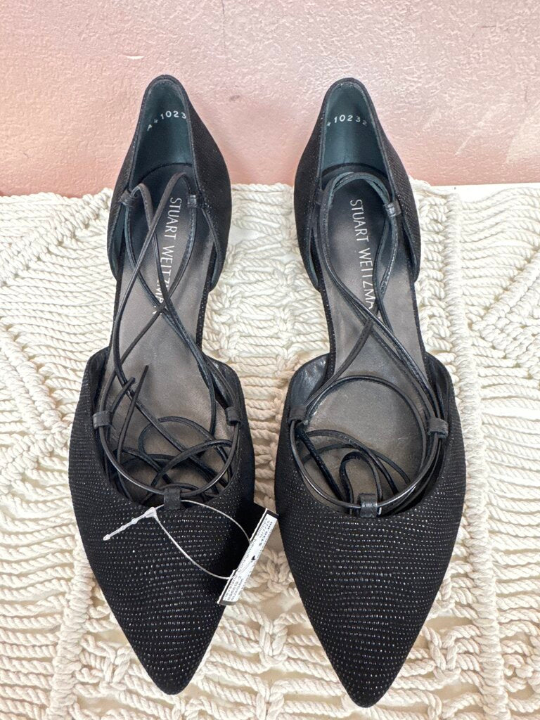 Stuart Weitzman Black Lace Up Flat