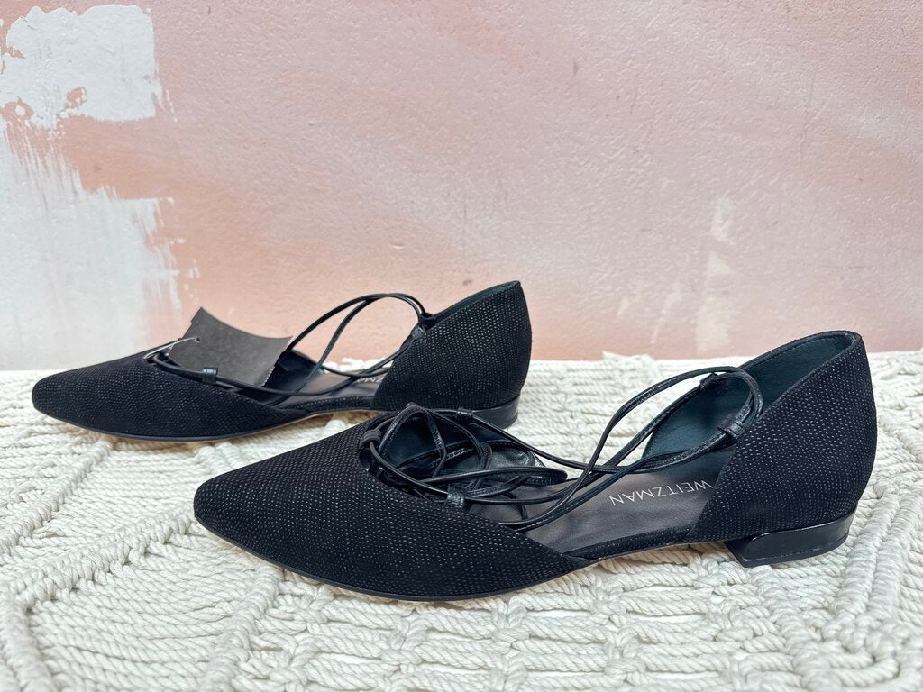 Stuart Weitzman Black Lace Up Flat