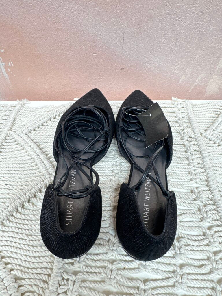 Stuart Weitzman Black Lace Up Flat