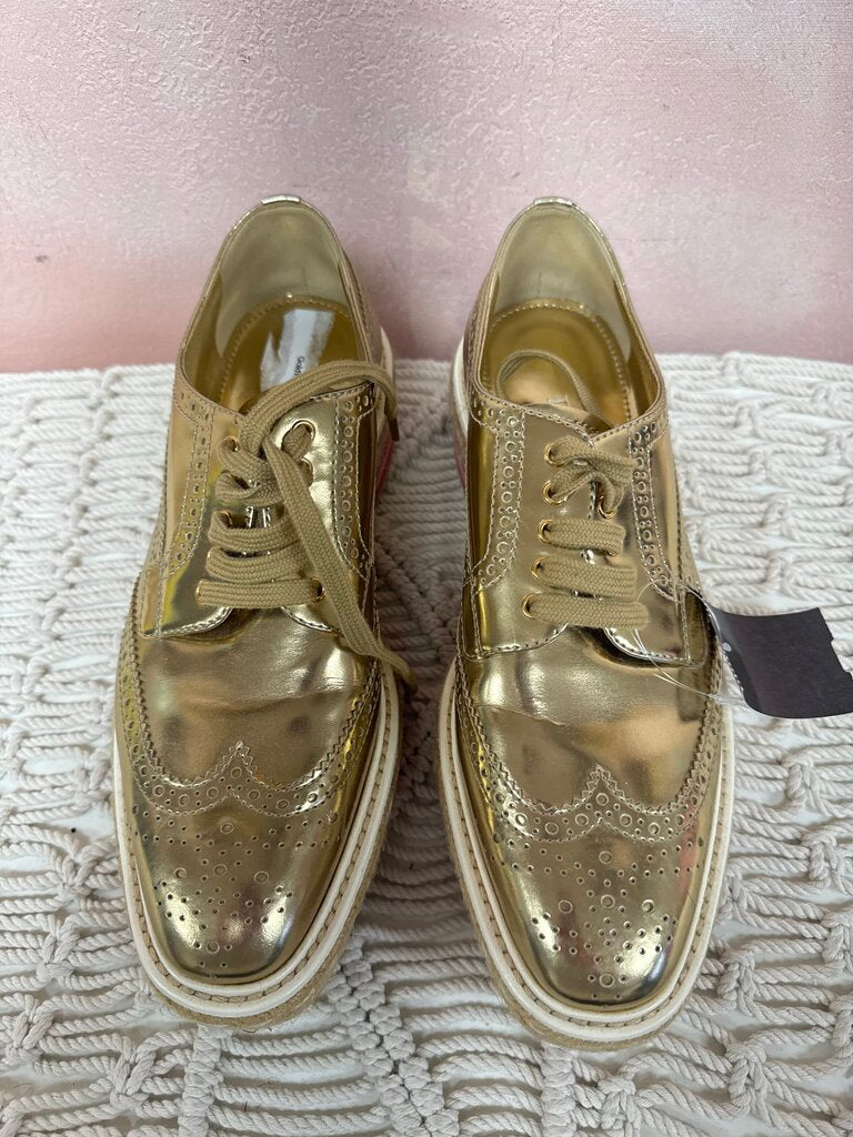 Prada Gold Oxford Platfrom Lace Up w/Box