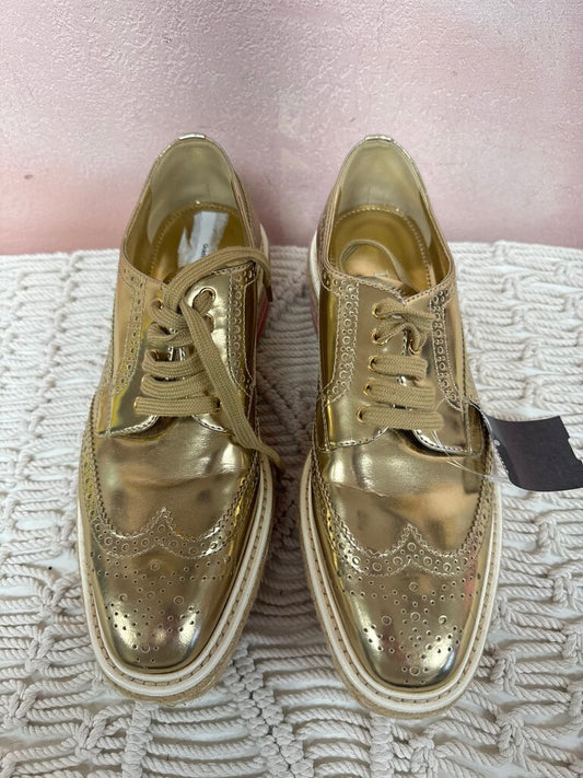 Prada Gold Oxford Platfrom Lace Up w/Box